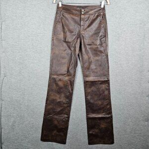 ZARA Women's Brown Vegan Leather High Waisted Straight Leg Trousers Size XS NEW